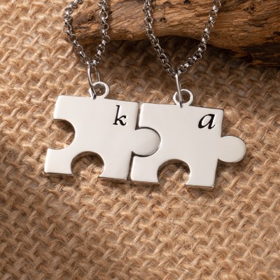 Personalised Couple Puzzle Necklace With Engraved Initials Unique Love Gift For Girlfriend Birthday Gift For Best Friend Special Graduation Gift Ideas