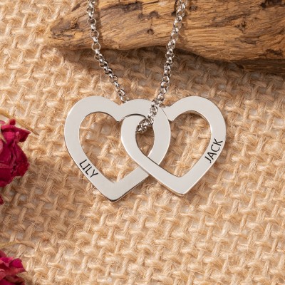 Personalised Double Heart Pendant Name Necklace Gifts for Soulmate Anniversary Gifts Unique Gift Ideas for Her