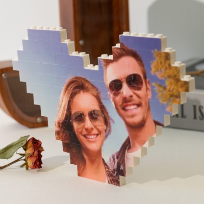 Personalised Building Brick Heart Shaped Photo Block Puzzle Anniversary Valentine's Day Gift For Soulmate Wife Her