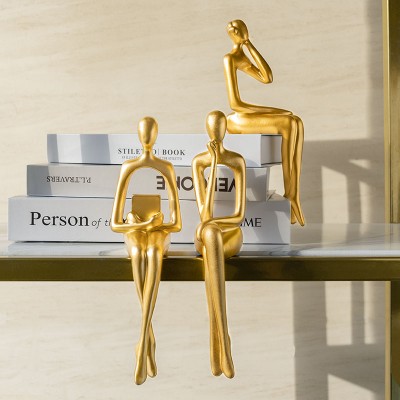 Nordic Style Golden Abstract Thinker Figurines Modern Art Office Home Decor Christmas Birthday Gift