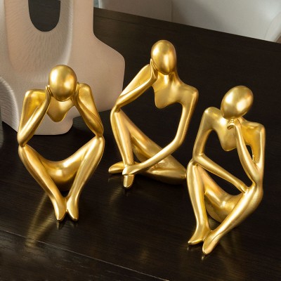 Nordic Style Golden Abstract Thinker Figurines Modern Art Office Home Decor Christmas Birthday Gift