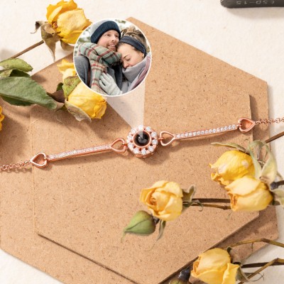 Personalised Memorial Photo Projection Bracelet with Picture Inside for Her Anniversary Gifts