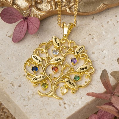 Personalised To My Beautiful Mum Tree of Life Family Necklace With Engraved Names And Birthstones  Unique Family Gift For Mum Grandma Mother's Day Gift Ideas Baby Shower Gift