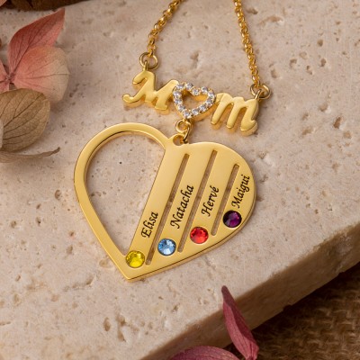 Personalised To My Mum Heart Shaped Family Necklace With Kids Names And Birthstones Unique Birthday Gift For Mum Special Mum Pregnancy Gift Mother's Day Gift Ideas