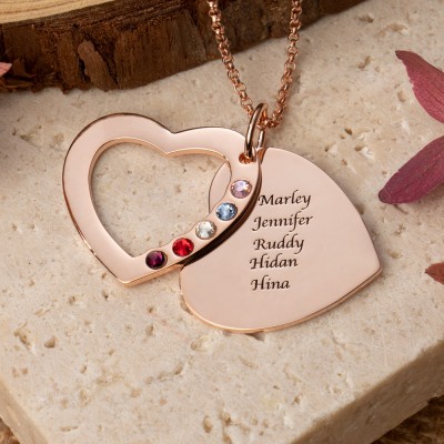 Personalised Heart Shaped Family Necklace With Kids Names and Birthstones Unique Gift For New Mum Birthday Gift For Mum Keepsake Gift For Grandma Mother's Day Gift Ideas