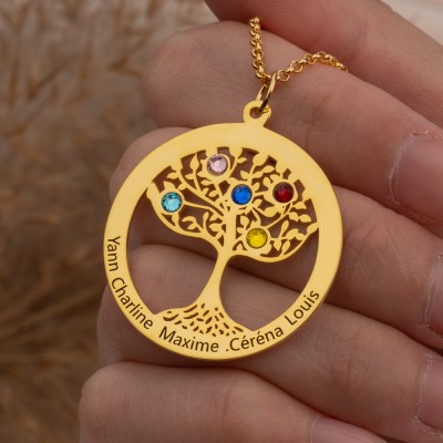 Personalised Tree of Life Name Birthstone Necklace Gift for Mum Grandma Wife