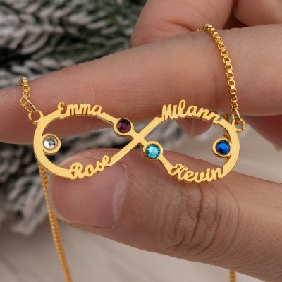 Personalised Infinity Name Necklace with Birthstones Love Gift for Her Birthday Gift for Mum Wife