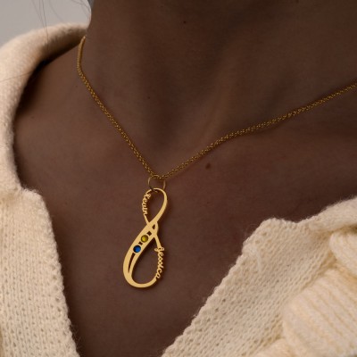 Personalised Infinity Name Necklace with Birthstones Valentines Day Gift for Girlfriend Birthday Gift for Wife