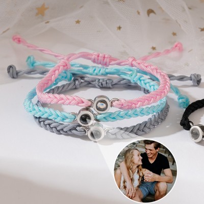 Personalised Braided Grey Rope Photo Projection Bracelet Gift Ideas for Pet Lover