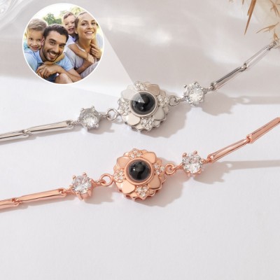 Personalised Sunflower Photo Projection Bracelet for Women Anniversary Gift for Wife Valentine's Day Gift for Her