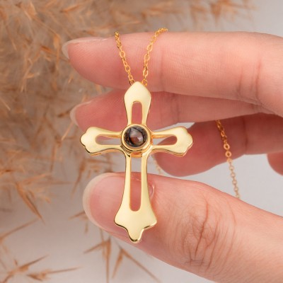 Personalised Mens Cross Photo Projection Necklace Love Gift for Husband Valentine's Day Gift for Boyfriend