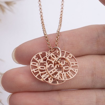 18K Rose Gold Plating Personalised Engraved Necklace With 1-6 Circles 