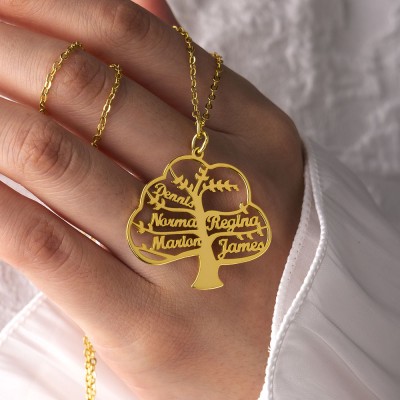 Personalised Family Tree Name Necklace with 1-8 Names Gift for Mum and Grandma