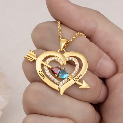 Personalised Cupid Arrow Heart Birthstone Necklace Love Gifts for Her Anniversary Gift Ideas for Wife Gift for Girlfriend