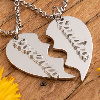 Personalised Heart Shaped Cut Double Necklaces With 3D Names Unique Gift For Couple Birthday Keepsake Gift For Best Friend Special Graduation Gift For Classmate