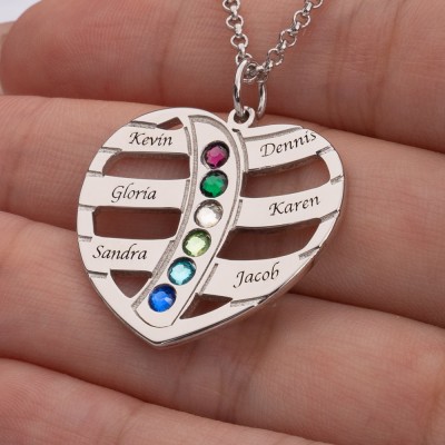 Personalised Mums Birthstone Necklace With 1-6 Kids Name
