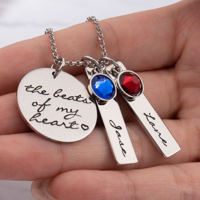 Personalised Birthstone Necklace with Engraving Names