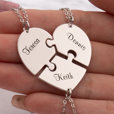 Personalized Heart Shaped Cut 1-7 Piece Jigsaw Necklaces With Engraved Name Suitable Gift For Family Unique Birthday Gift For Best Friends Graduation Gift Ideas