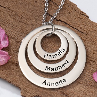 Personalised Disc Charms Name Engraving Necklace Gift for Mum Grandma Anniversary Gift for Wife Birthday Gift for Her