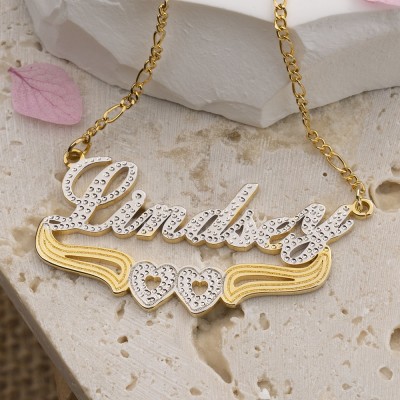 18K Gold Plating Personalised Two-Color Name Necklace with Heart Decoration Below