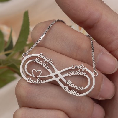 Personalised Infinity Name Necklace With Heart Family Birthday Gift For Mum Her Grandma