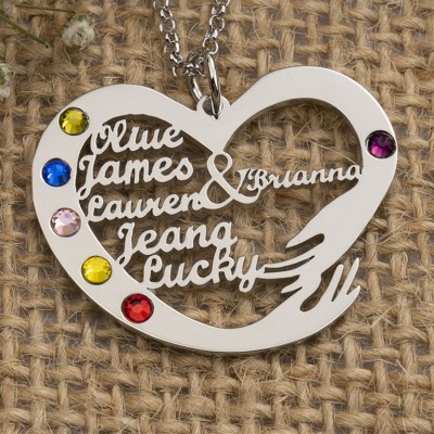 Personalised Heart Pendant With Kids Names Necklace Mother's Day Gift Gift For Mum Grandma 