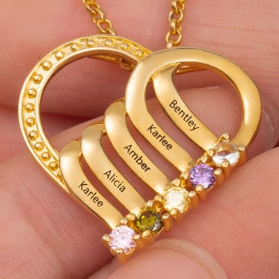 Personalised Heart Necklace with 1-6 Birthstones and Engravings