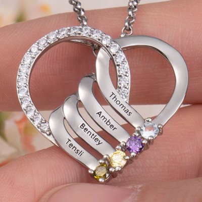 Personalised Heart Name Necklace with 1-6 Birthstones Designs