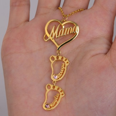 Personalised Engraved Baby Feet Name Necklace Gift for Her New Mum Gift 