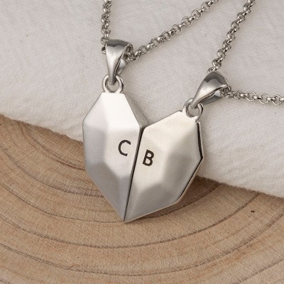 Personalised 2 Pieces Magnetic Patchwork Heart Necklace