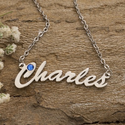 Personalised Name Necklace with Birthstone