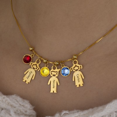 Personalised Mum Necklace With Engraved Name Child Shape Pendants and Birthstones, Perfect For New Mum, Grandma and Mother's Day Gift Ideas Unique Birthday Gift For Mum