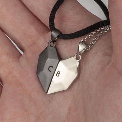 Personalised 2 Pieces Magnetic Patchwork Heart Necklace