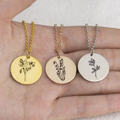 Personalised Birth Month Flower Necklace Gift for Mum 