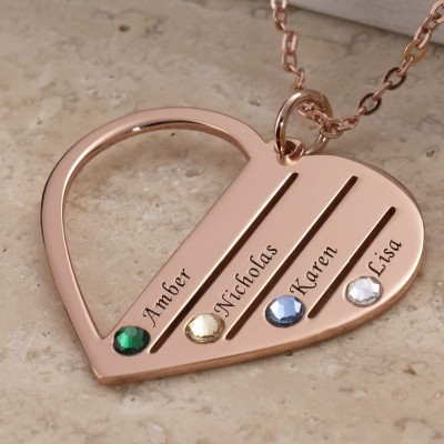 18K Rose Gold Plating Personalised Necklace 1-7 Birthstones and Engravings Engraved Birthstone Necklace