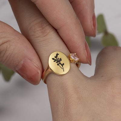 Personazlied Handmade Birth Flower Signet Ring 