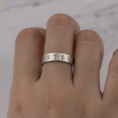 Personalised 1-12 Birth Flower Ring Christmas Gift for Her