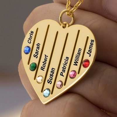 18K Gold Plating Personalised Necklace 1-7 Birthstones and Engravings Engraved Birthstone Necklace