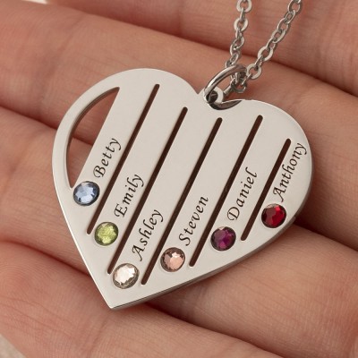 Silver Personalised Necklace 1-7 Birthstones and Engravings Engraved Birthstone Necklace