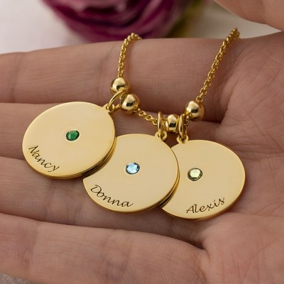 18K Gold Plating Personalised 1-10 Engravable Disc Charms Necklace Birthstone Necklace