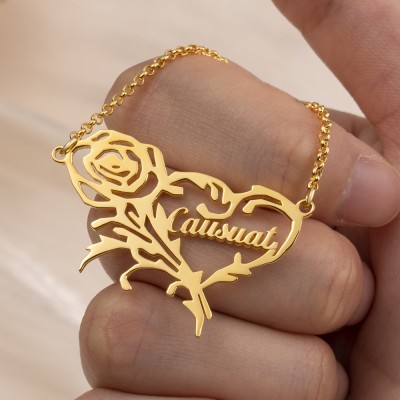 Personalised Jewelry Romantic Rose Heart Name Necklace For Women Custom Nameplate Pendant Necklaces Gift for Her Wedding Gift Ideas Party Gifts