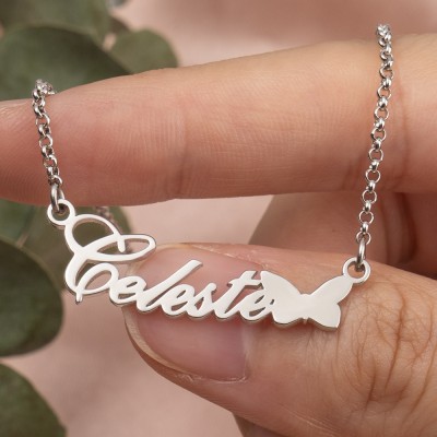 Personalised Butterfly Name Necklace Birthday Anniversary Gift For Her Wife