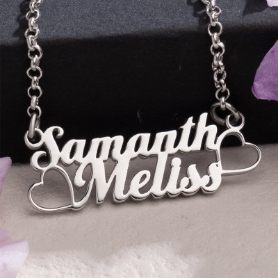 Personalised Double Names Necklace with Heart Anniversary Gifts For Mum Wife Her Him Couple