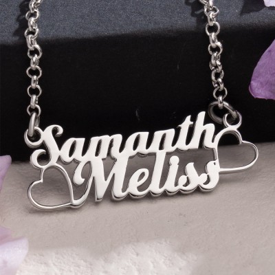 Personalised Double Names Necklace with Heart Anniversary Gifts Unique Gift For Couple