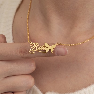 Cute Personalised Butterfly Pendant Name Necklace Women Name Necklace Custom Jewelry for Her Anniversary Gift Birthday Gift