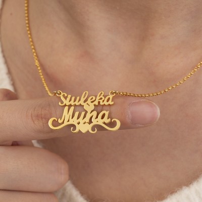 Personalised Couple Name Heart Necklace For Women Handmade Gifts for Her Him Wedding Anniversary Gift for Wife 