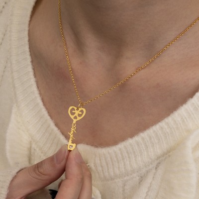 Custom Name Key Necklace Women Heart Statement Necklaces Personalised Jewelry for Friend Birthday Gift for Her Wedding Gifts