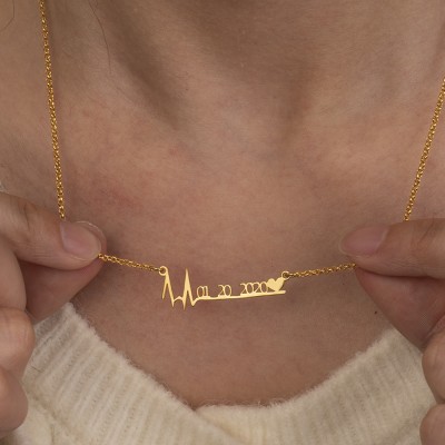 Personalised Heartbeat Pendant Name Necklace Birthday Jewelry Gifts for Her Fashion Name Necklace