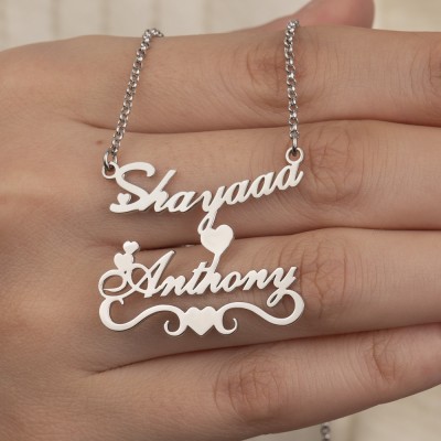 Personalised Double Names Women Romantic Necklace Birthday Gifts For Her Girlfriend Wife Grandma