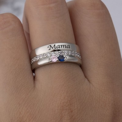 Personalised Birthstone Name Ring with 1-8 Birthstones Mother's Day Gift